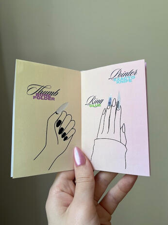 After years of abusing acrylic sets to score and fold paper, we bring you “Fantastical Functional Dream Nail Art for Making Zines”