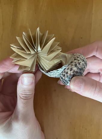Ariel’s Song from The Tempest by William Shakespeare as a petal-fold from a seashell with coffee stained paper